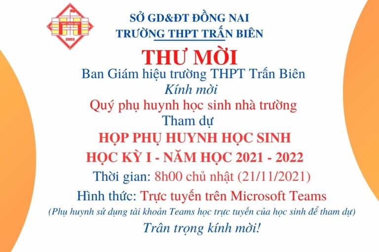 Thư mời Họp phụ huynh học sinh học kỳ I – NH 2021 – 2022