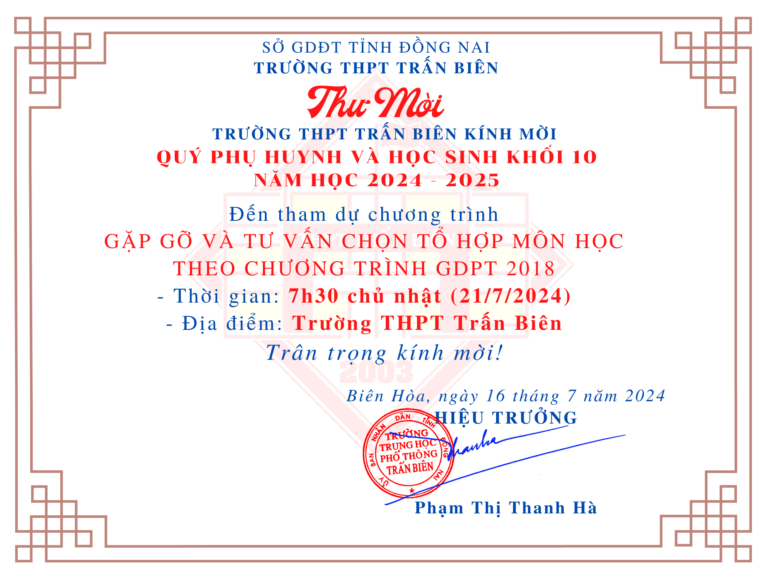 Thư mời tham dự Chương trình gặp gỡ và tư vấn vấn chọn tổ hợp môn học theo chương trình GDPT 2018